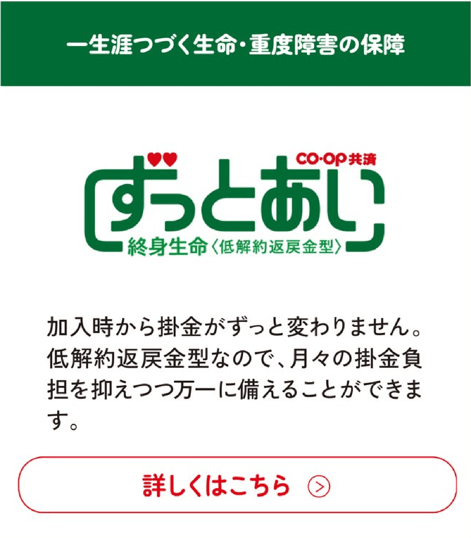 ずっとあい 終身生命(一生涯つづく生命・重度障害の保障)
